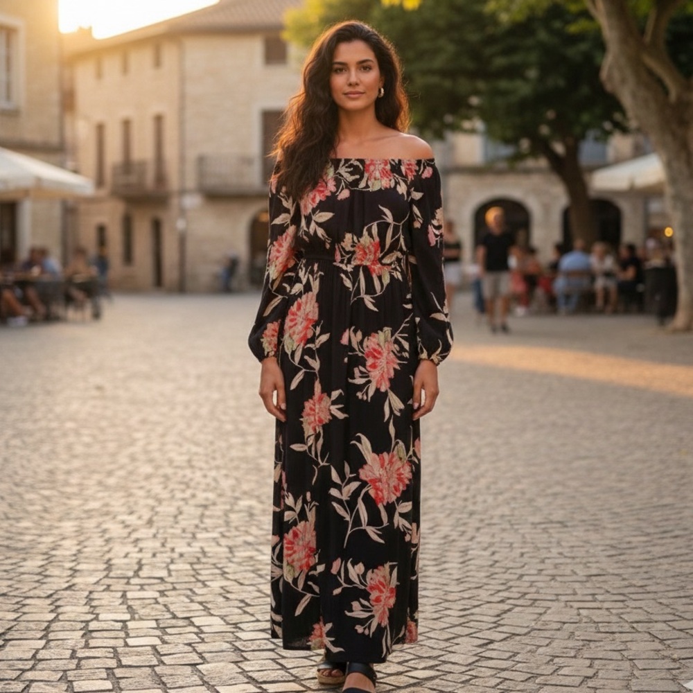 Billabong Sz S Floral Off the Shoulder Maxi Tropical Dress